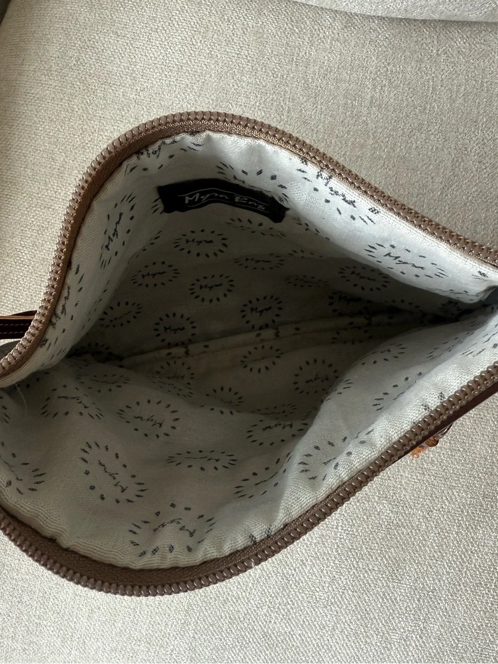 Myra Bag Brown Leather & Beige Gray Woven Wristlet Clutch with Tassel